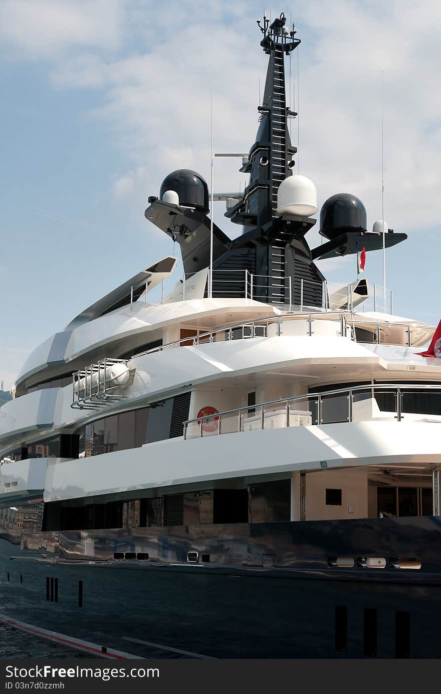 Side view of a yacht moored