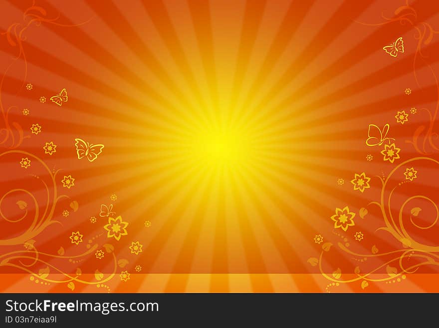 Yellow background with the sun and flower ornament