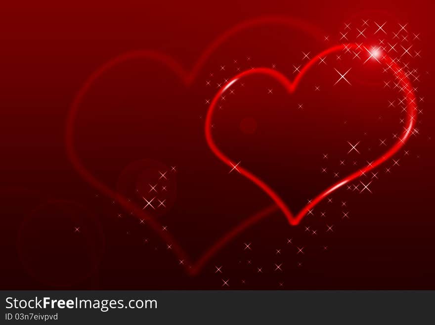 Sparkling  heart on the red background