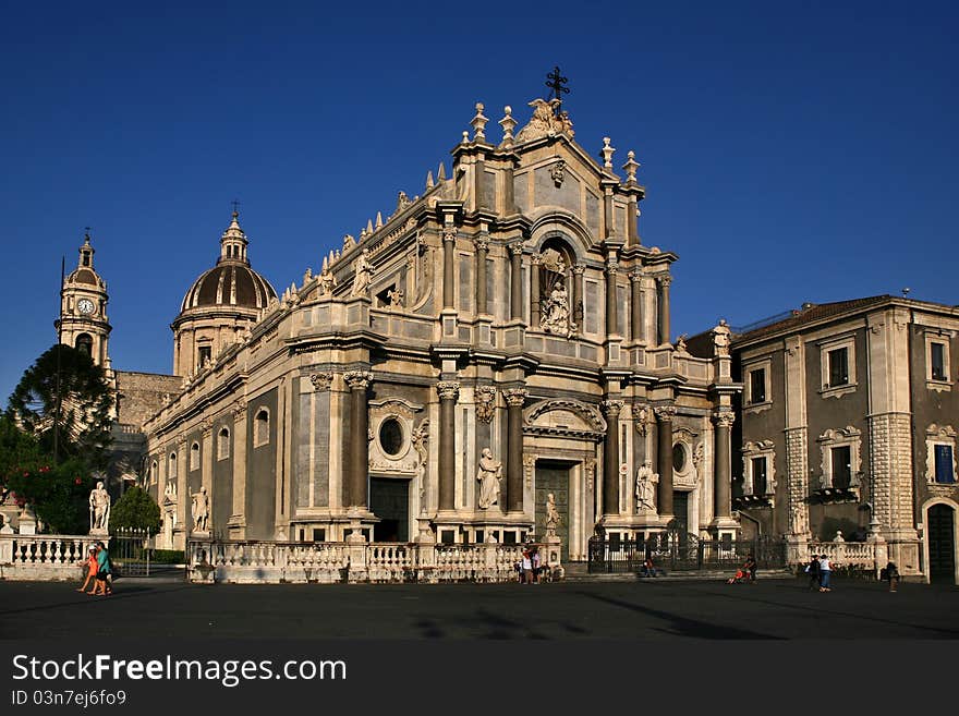 The sicilian baroque of the cathedral in Catania. The sicilian baroque of the cathedral in Catania