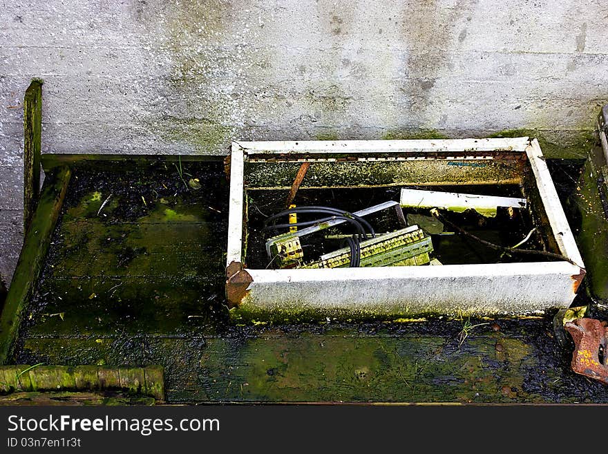 Rusty old box outdoor weathered.