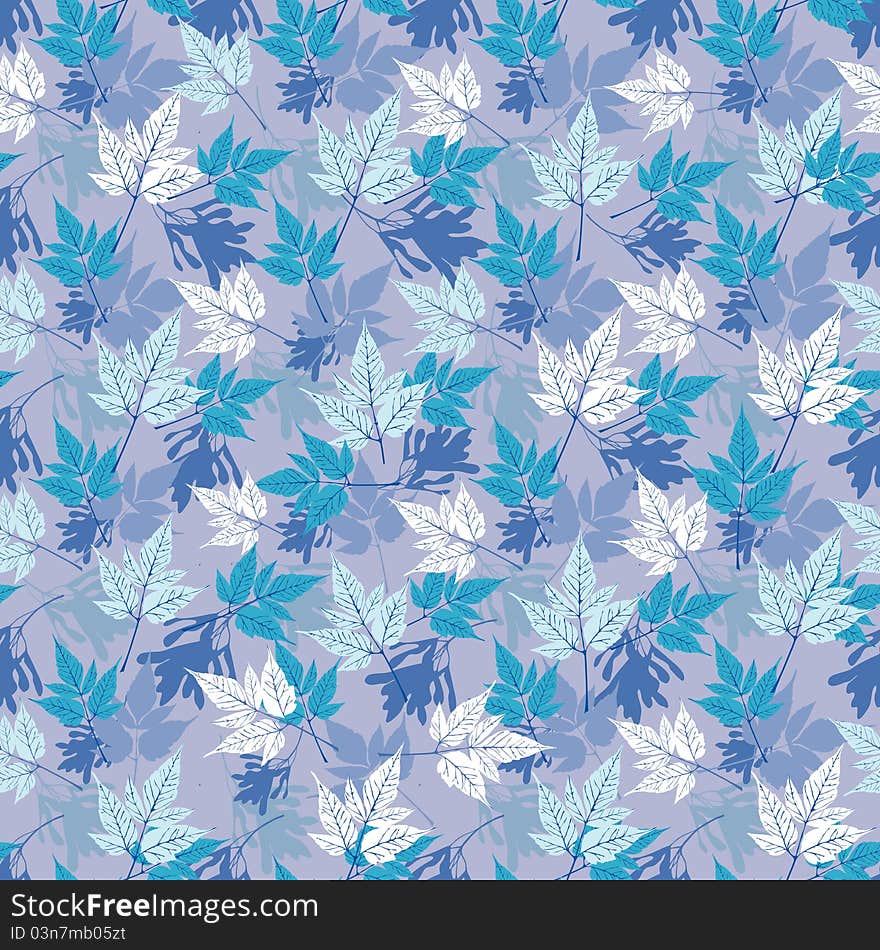 Leafs and seeds pattern with blue silhouettes. Leafs and seeds pattern with blue silhouettes.