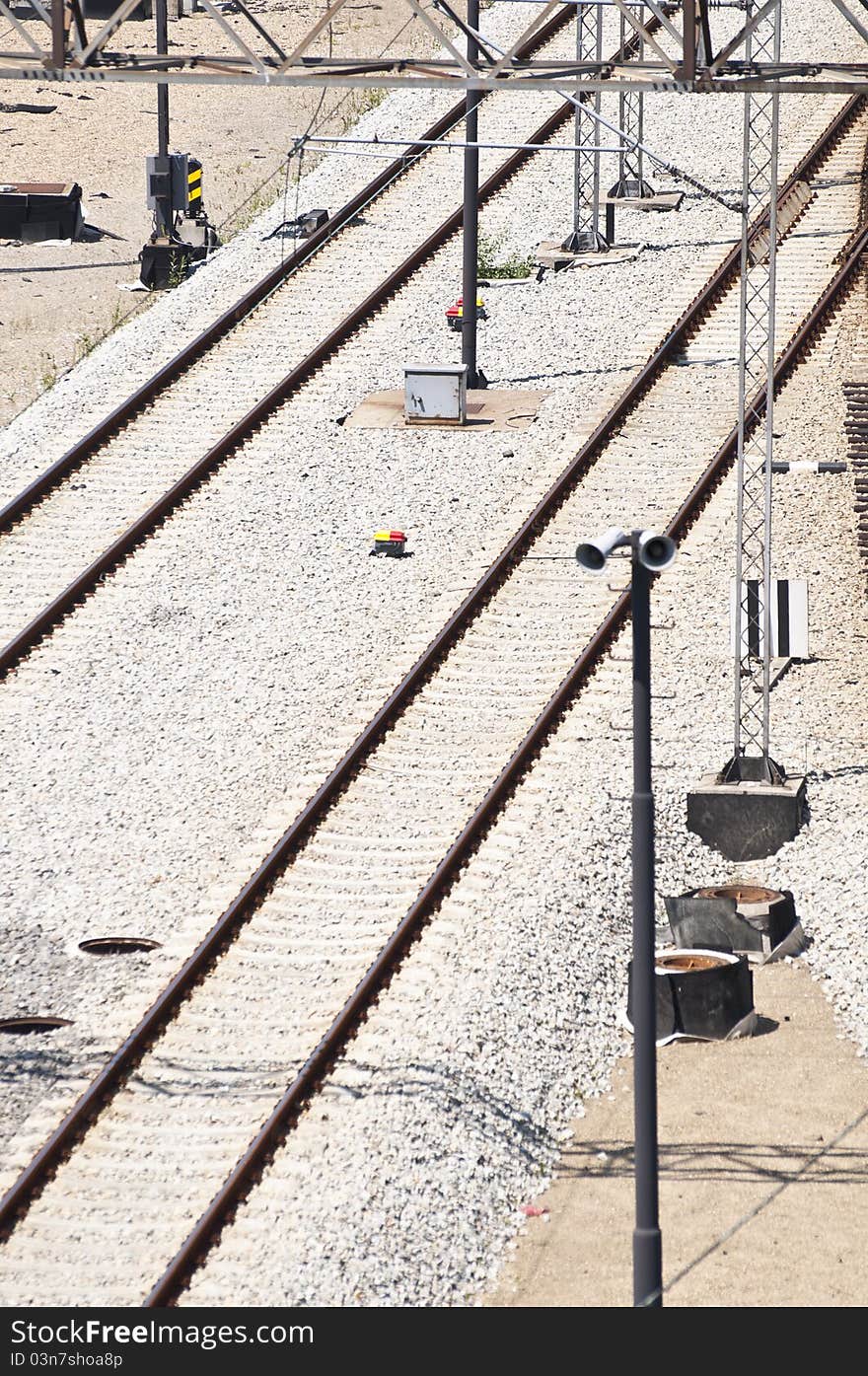 Perspective of crossing railway track junction. Perspective of crossing railway track junction