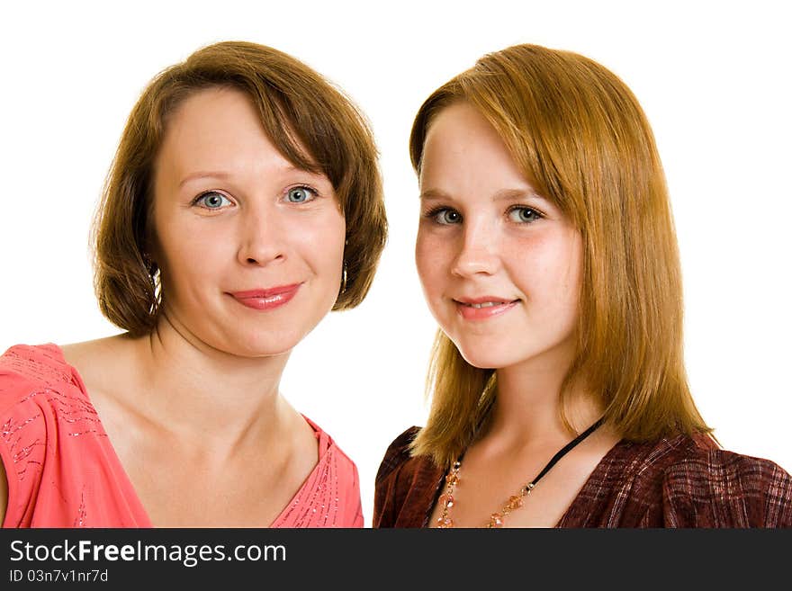 Smiling girls on a white background