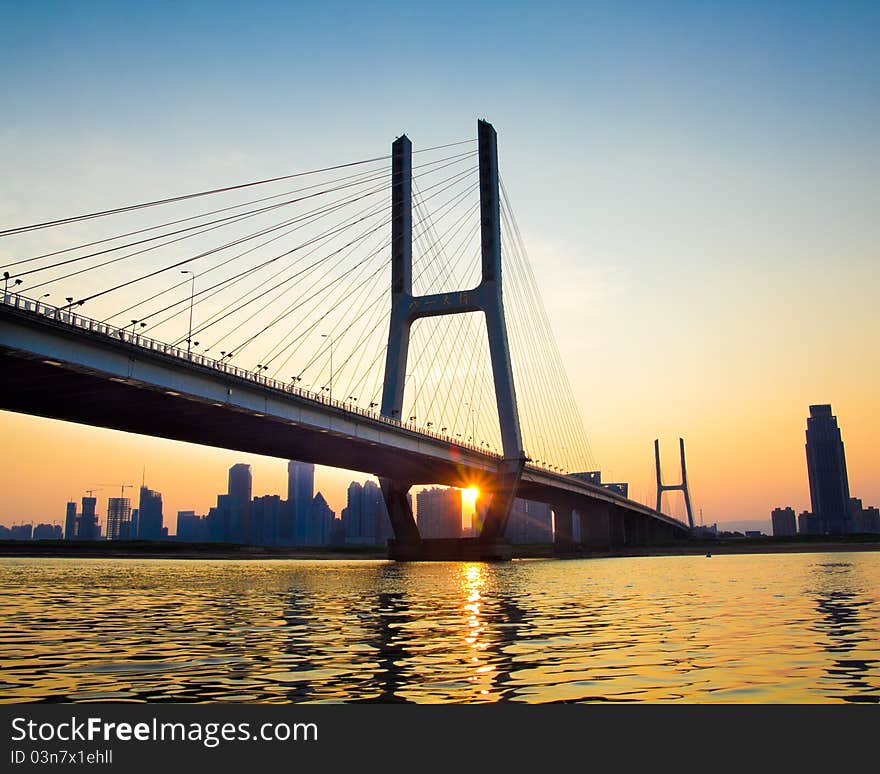 Named bayi bridge in the night of shanghai china.