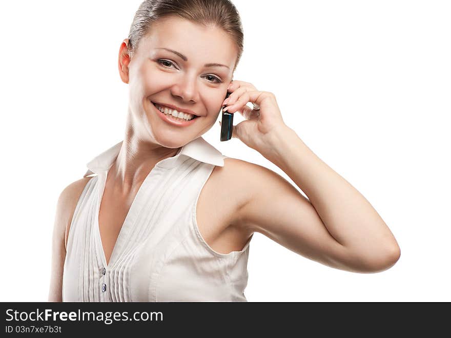 Young beautiful business woman with phone