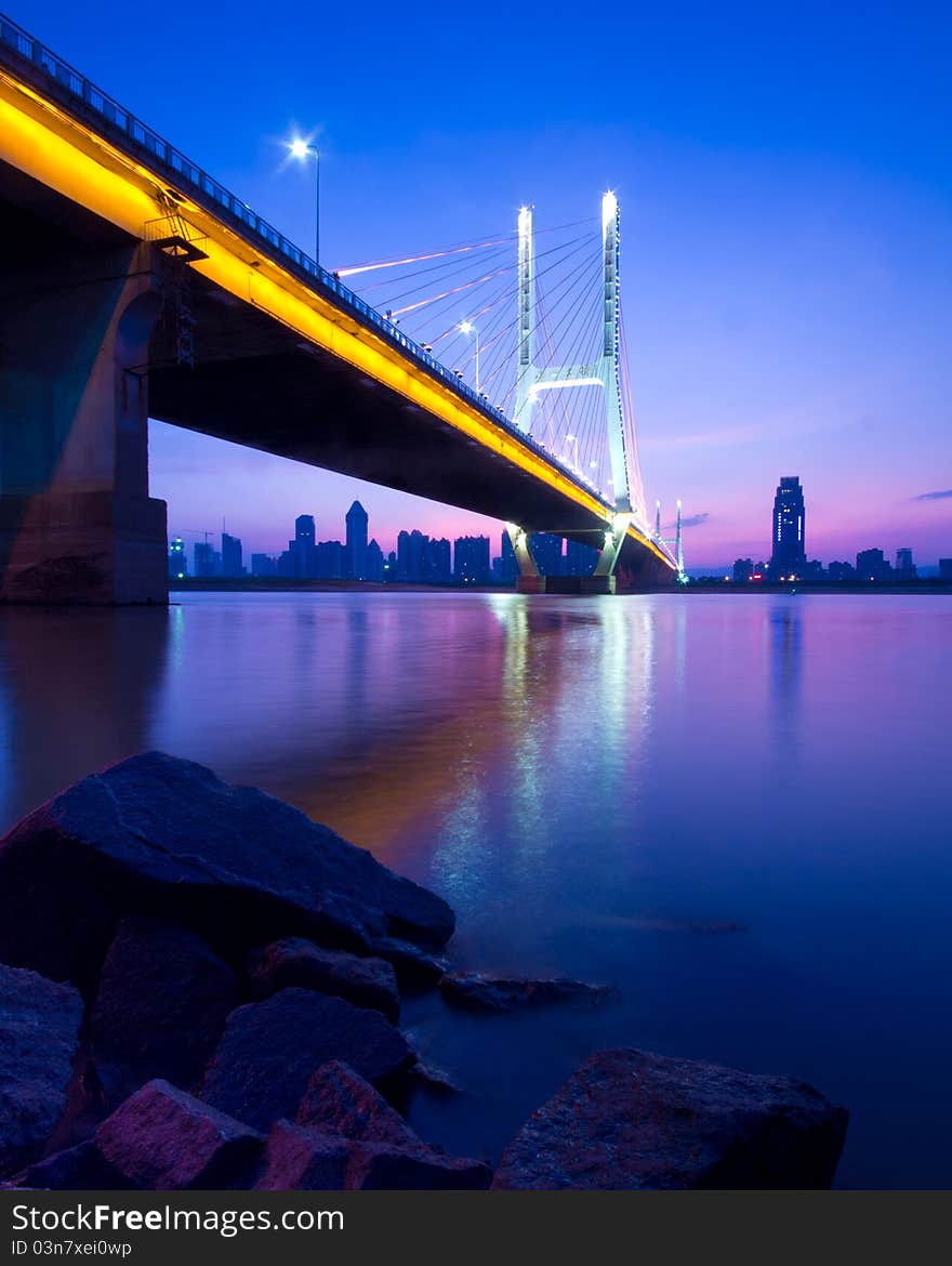 Named bayi bridge in the night of shanghai china.