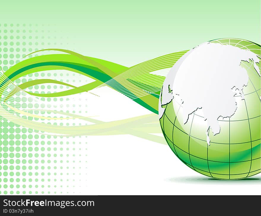 Abstract green globe with wave background illustartion. Abstract green globe with wave background illustartion