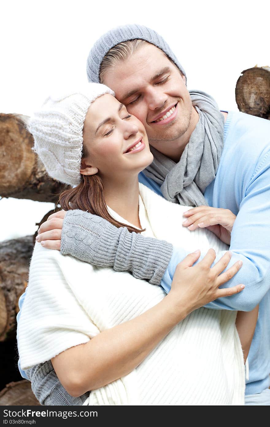 Happy couple together in autumn