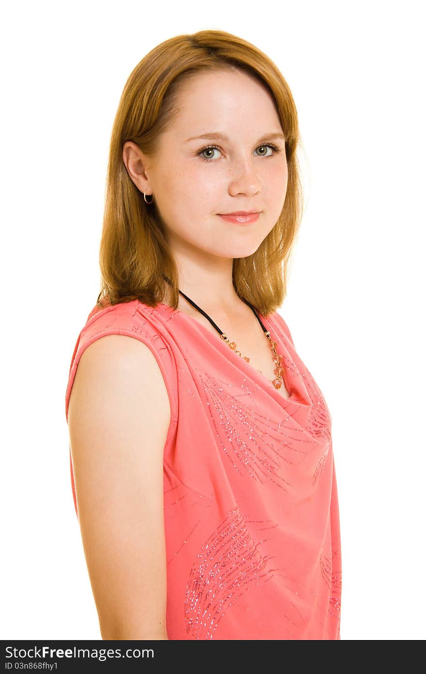 Beautiful girl on a white background.