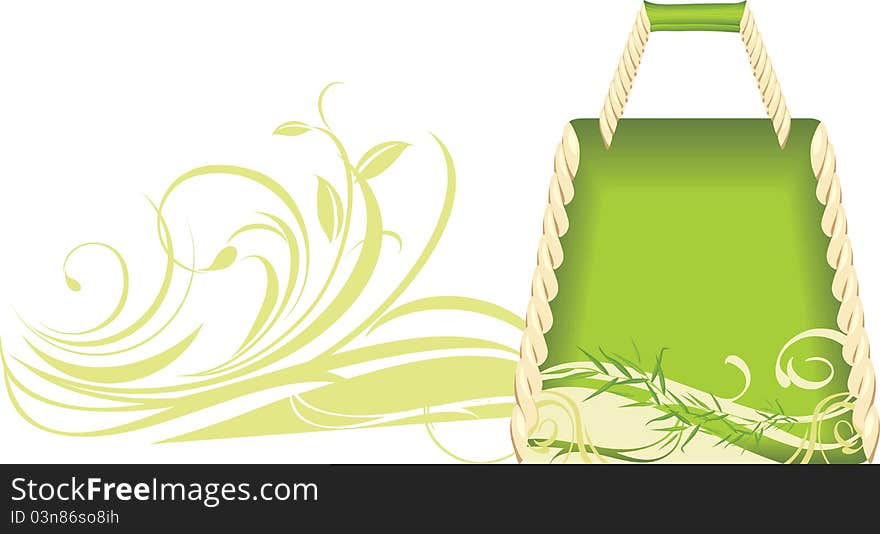 Green summer handbag with floral ornament. Illustration