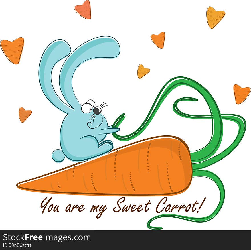 Postcard Rabbit and his sweet carrot