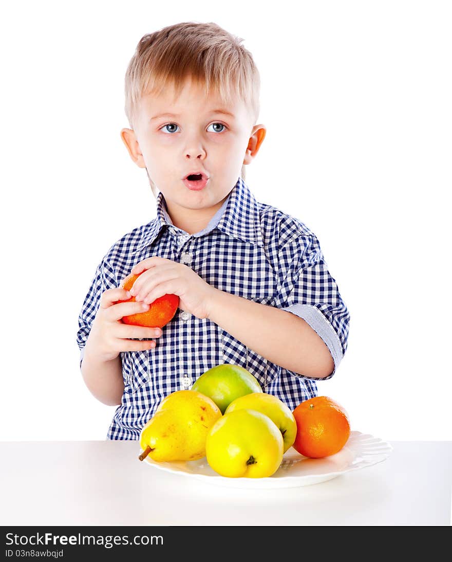 A Boy And The Plate Of Fruits