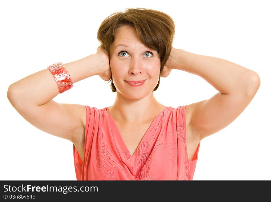 Happy women on a white background.