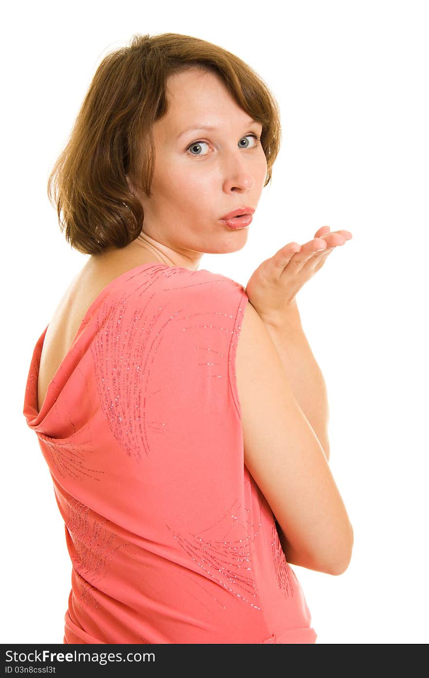 The girl sends kiss on a white background. The girl sends kiss on a white background.