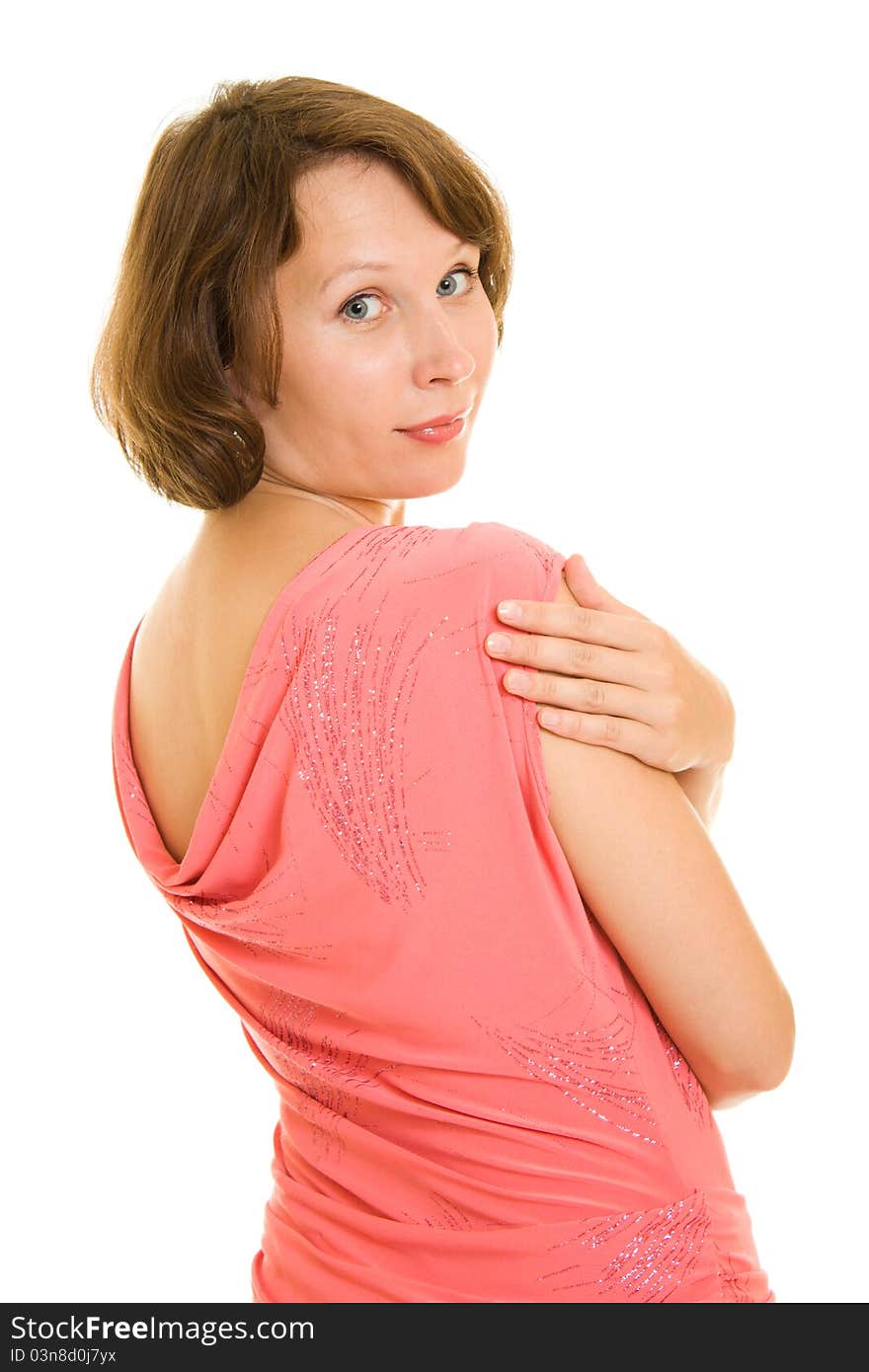 Woman in red dress on white background. Woman in red dress on white background.