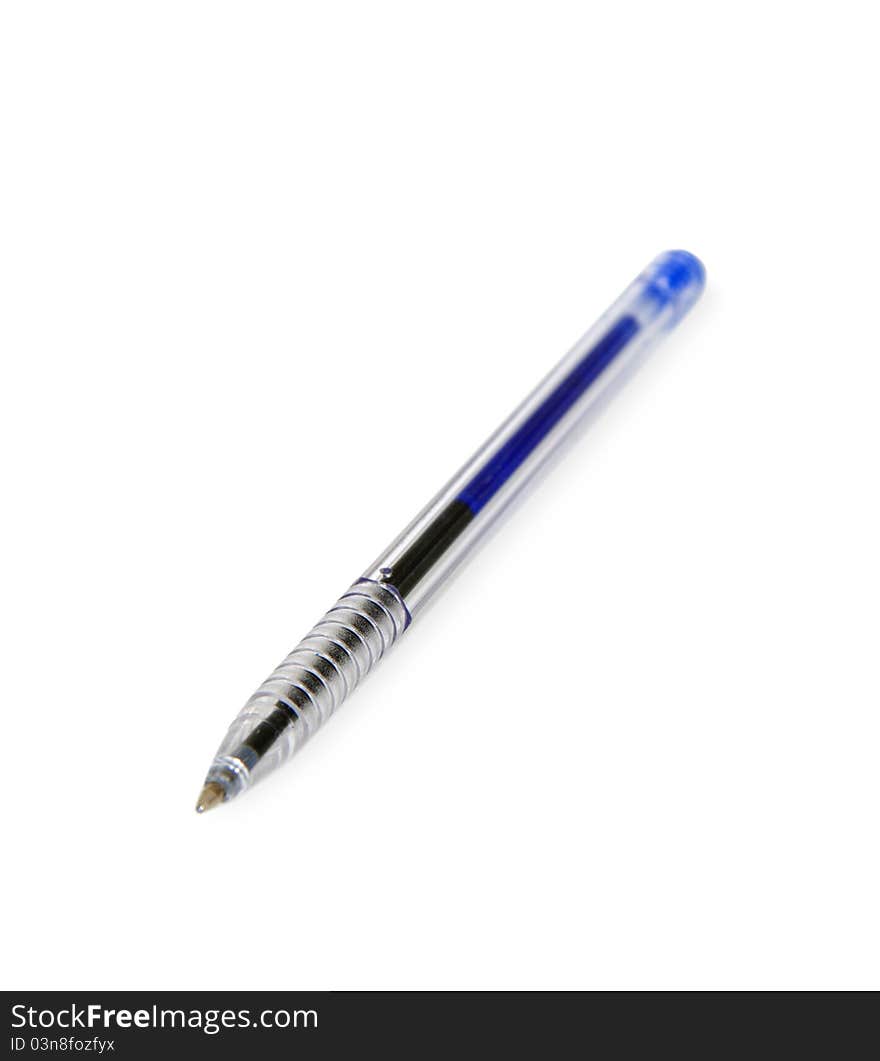 Blue pen on white background. Blue pen on white background