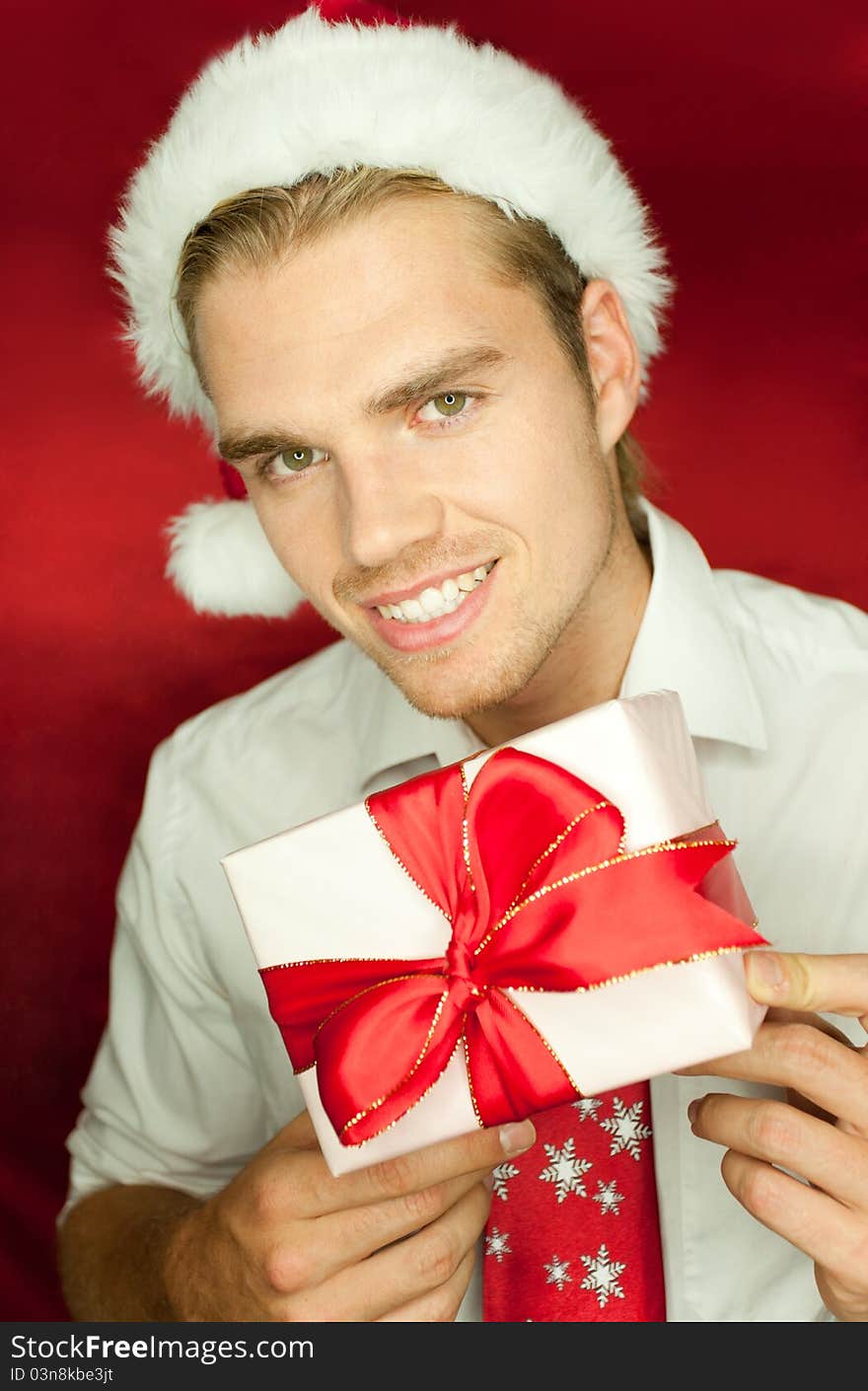 Blond man isolated on red. Blond man isolated on red