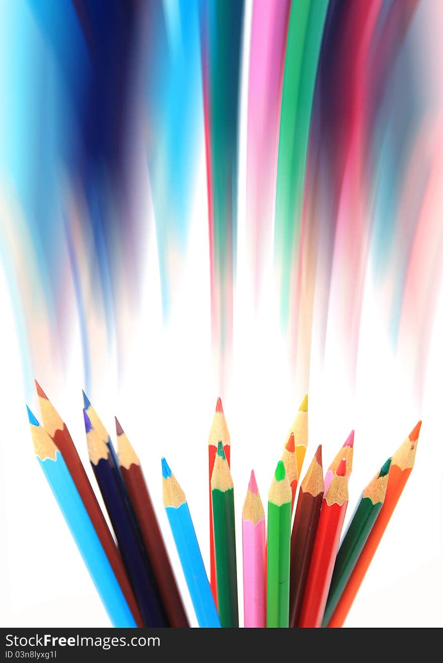 Colored pencils with blur painting lines