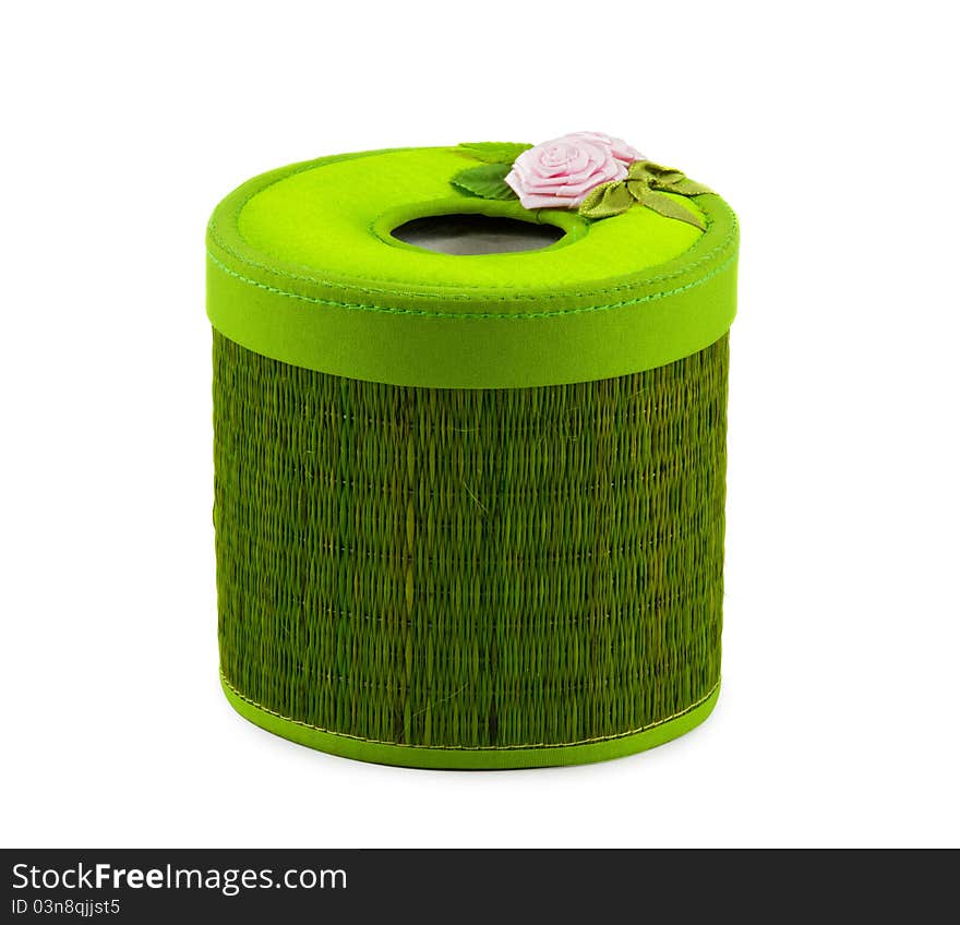 Green Box of Tissues on White Background