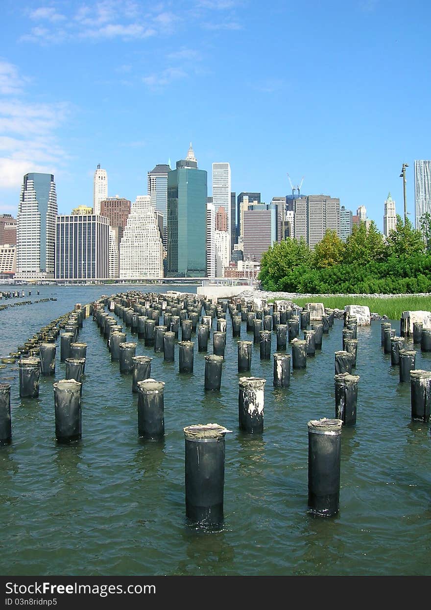 Lower Manhattan skyline and East River. Lower Manhattan skyline and East River.