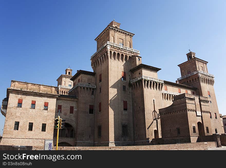 Entire view of medieval castle in ferrara