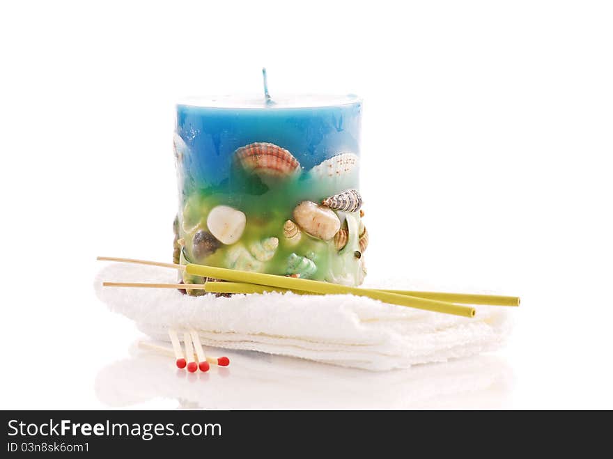 Beach Themed Candle With Incense, Matches and Washcloth. Beach Themed Candle With Incense, Matches and Washcloth