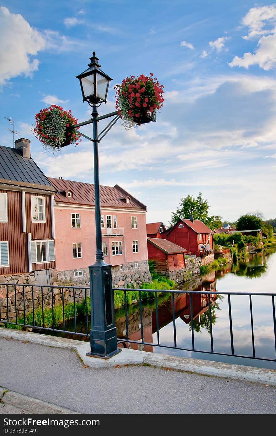 A lamppost over the water in Arboga, Sweden