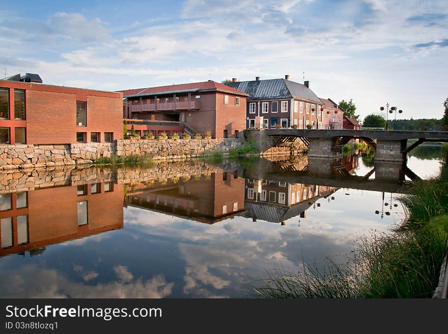 Reflection in the water of some houses in Arboga, Sweden