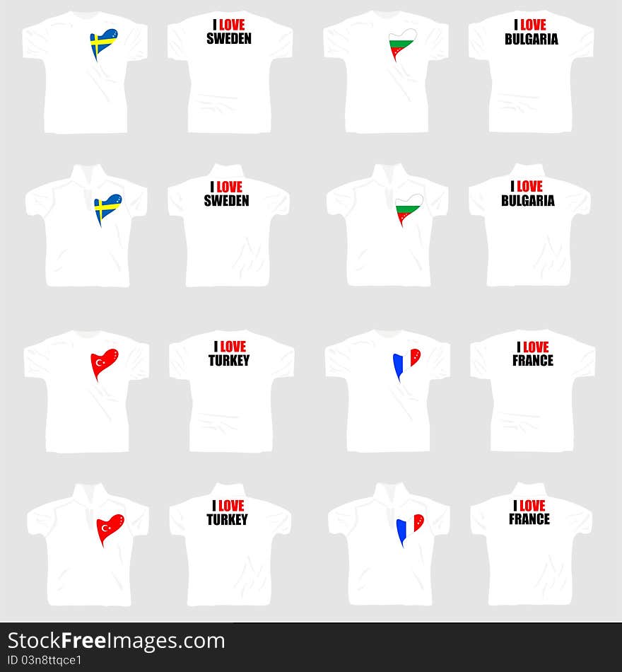 White t shirt with country flags in love heart