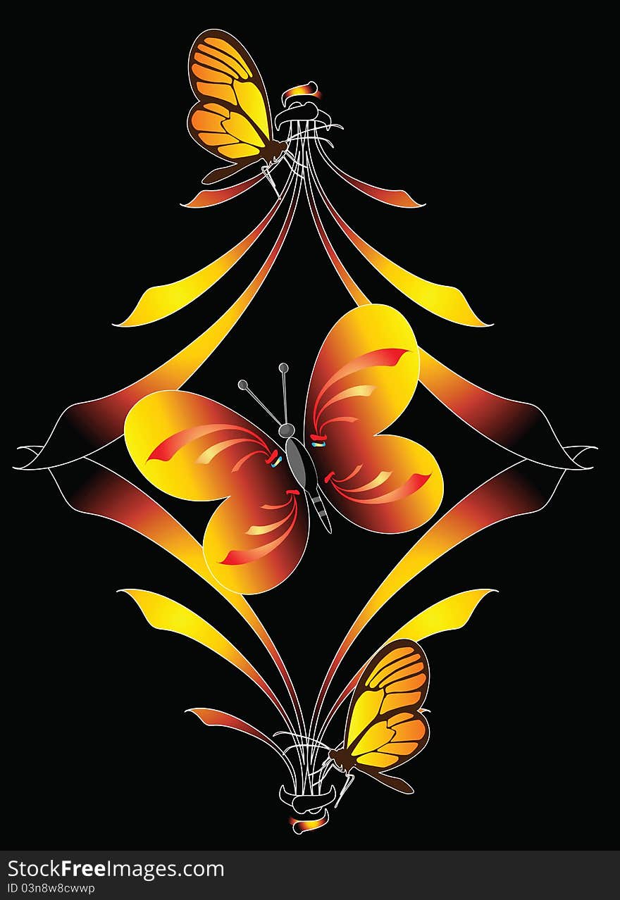 Fiery butterflies. Beautiful abstract background. Fiery butterflies. Beautiful abstract background