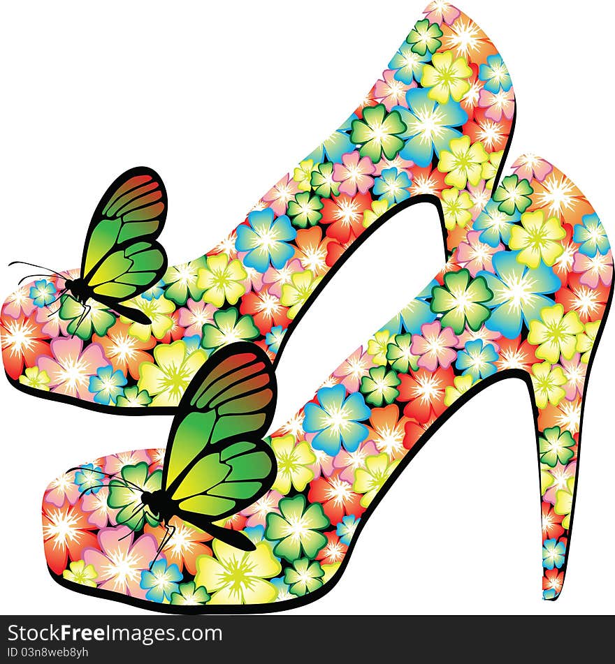 Summer pair of shoes with butterflies