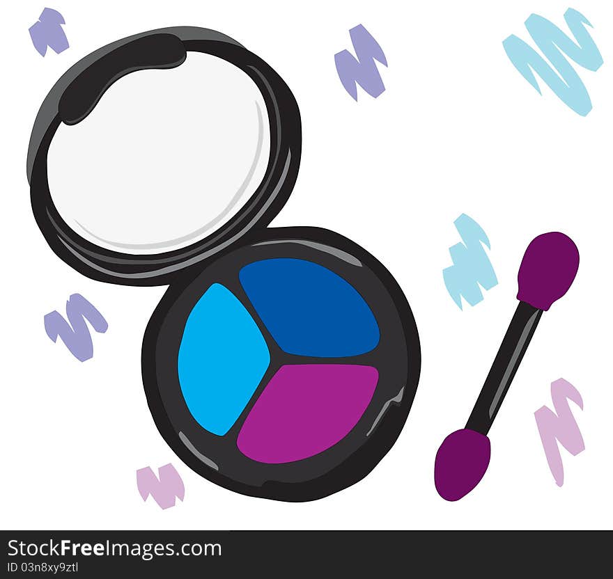 Cosmetic eye shadow with a brush.