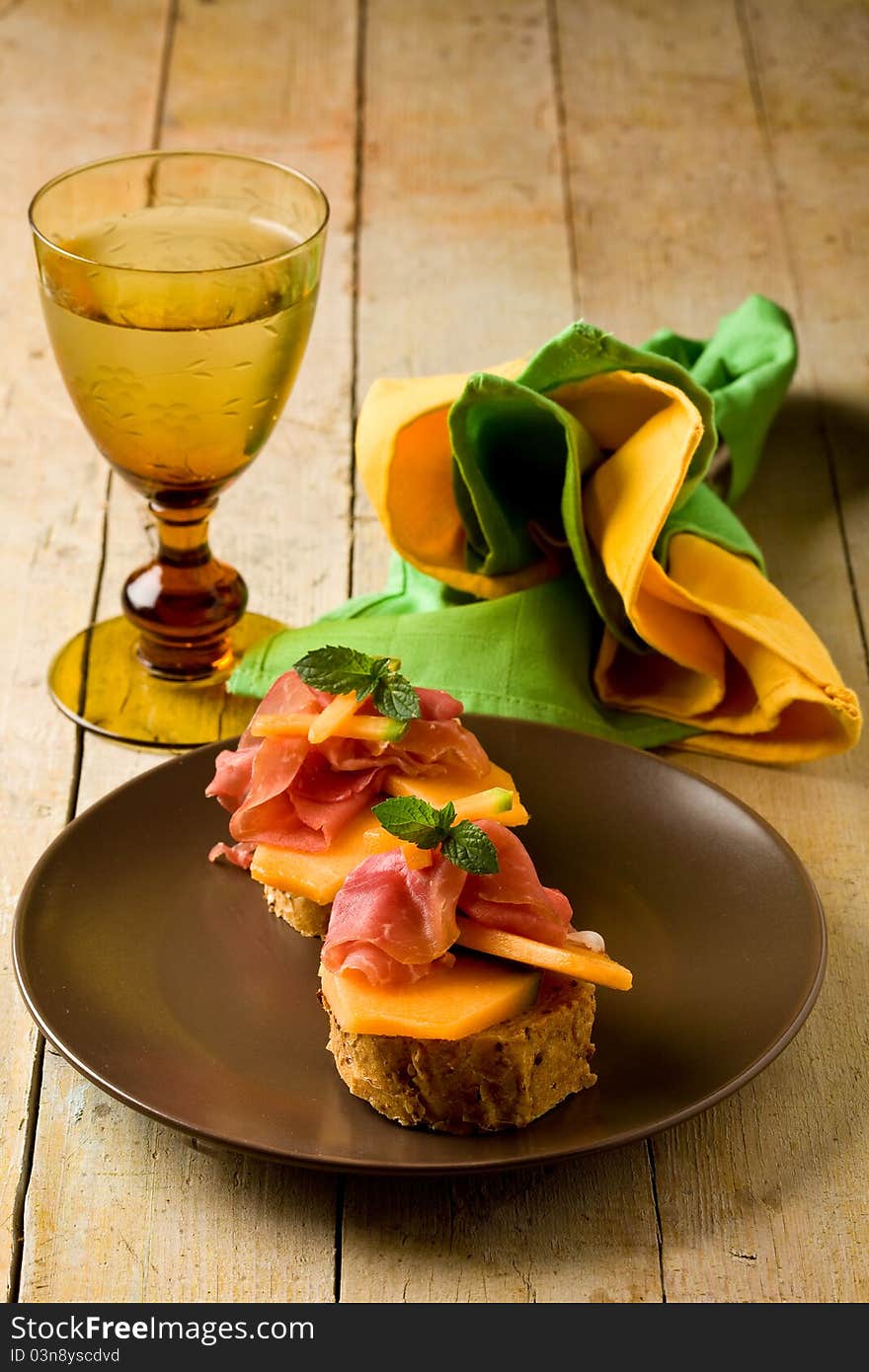 Ham and melon appetizer