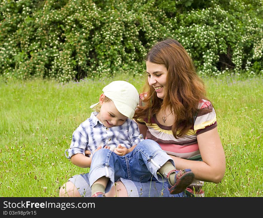 Mother and son in park