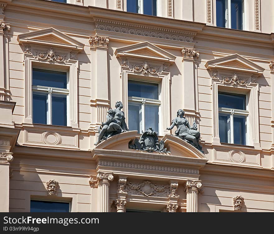 Prague, historic house with statue