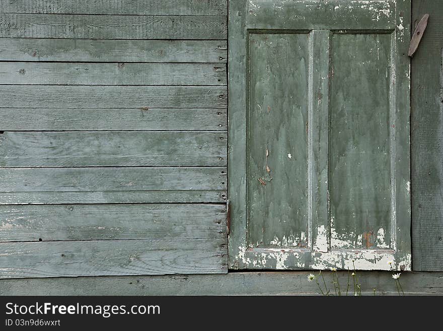 Background of old  wall with closed door  green color. Background of old  wall with closed door  green color