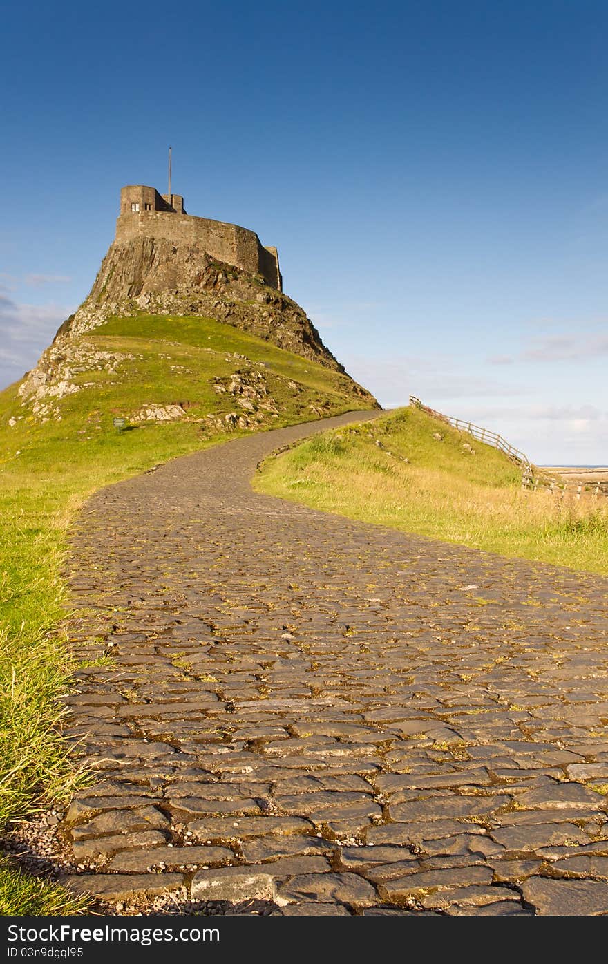 Cobbled road leading to Lindisfarne Castle on Holy Island. Cobbled road leading to Lindisfarne Castle on Holy Island