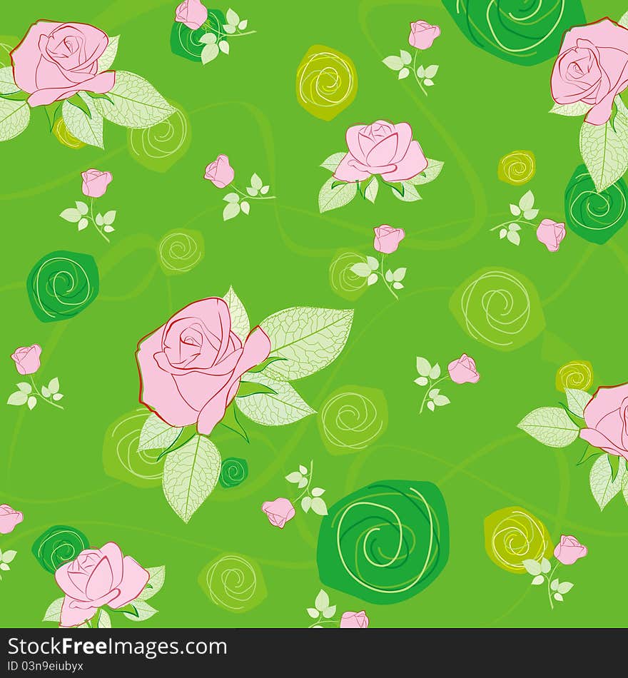 Green pattern with rose