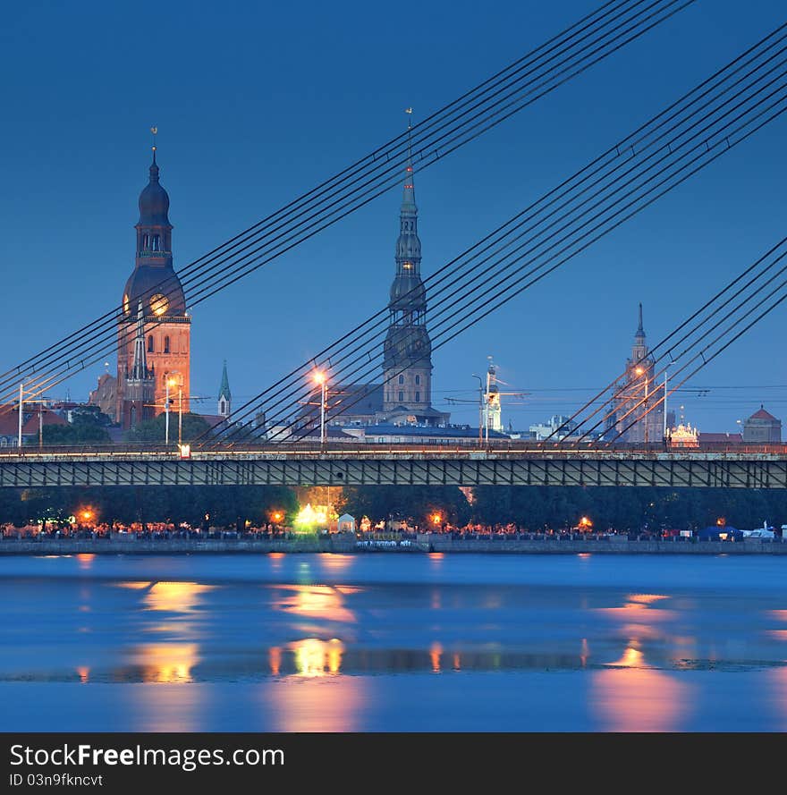 Cable-stayed bridge across Daugava river in Riga, Latvia. Cable-stayed bridge across Daugava river in Riga, Latvia.