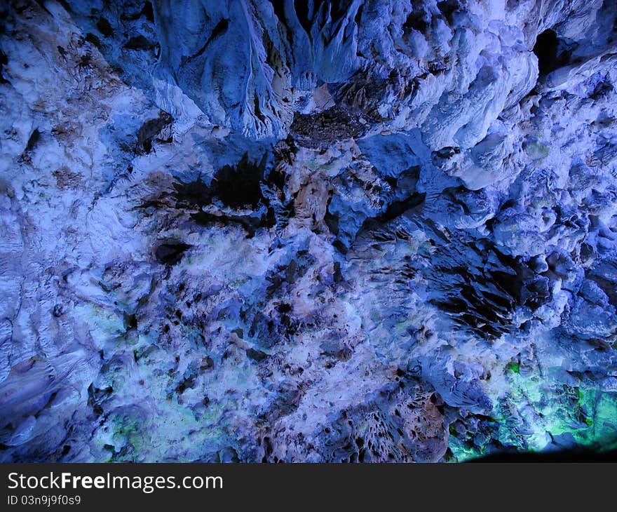 Beautiful stalactite in the cave Yinziyan, Yangshuo, Guilin, China