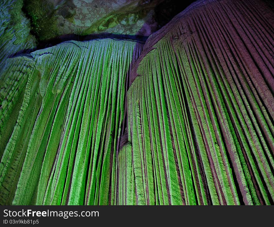 Beautiful stalactite in the cave Yinziyan, Yangshuo, Guilin, China