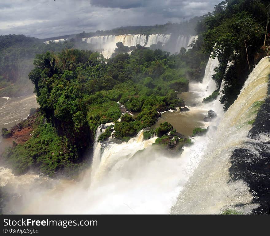 Iguazu Falls, lie on the Argentina - Brazil border and are a UNESCO World Natural Heritage Site.