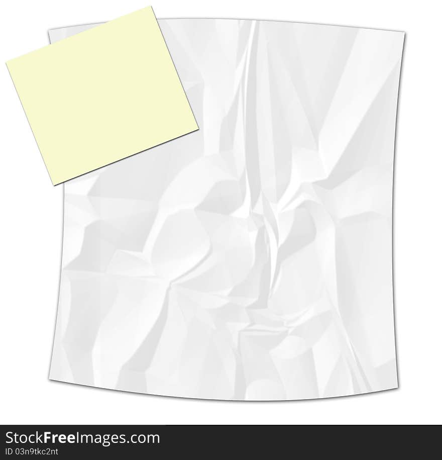 Crinkled paper with yellow note paper