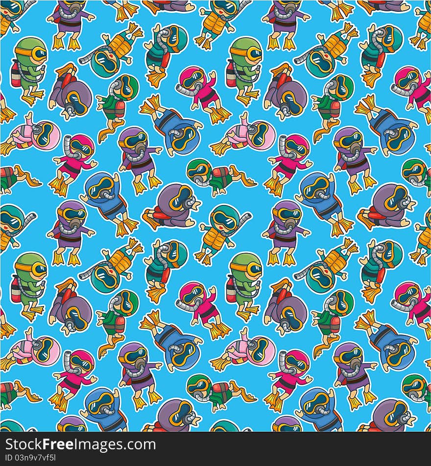 Cartoon diver seamless pattern