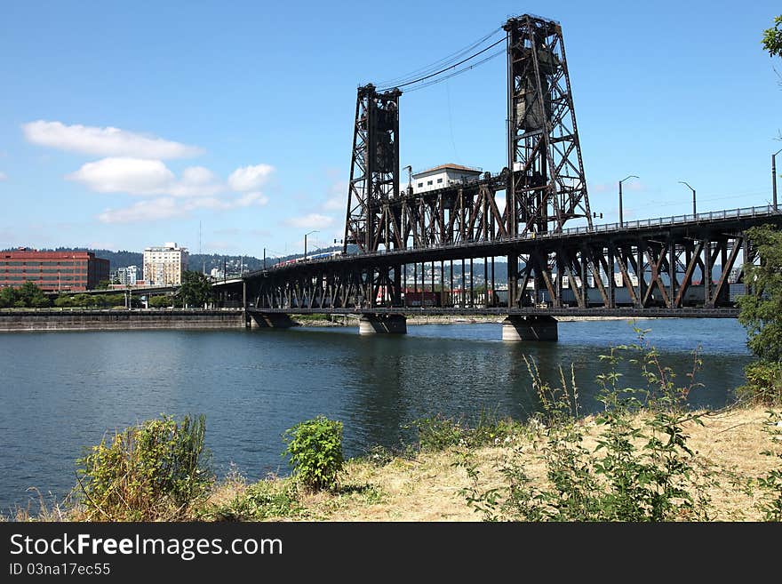 The steel bridge a busy thoroughfare, Portland OR.