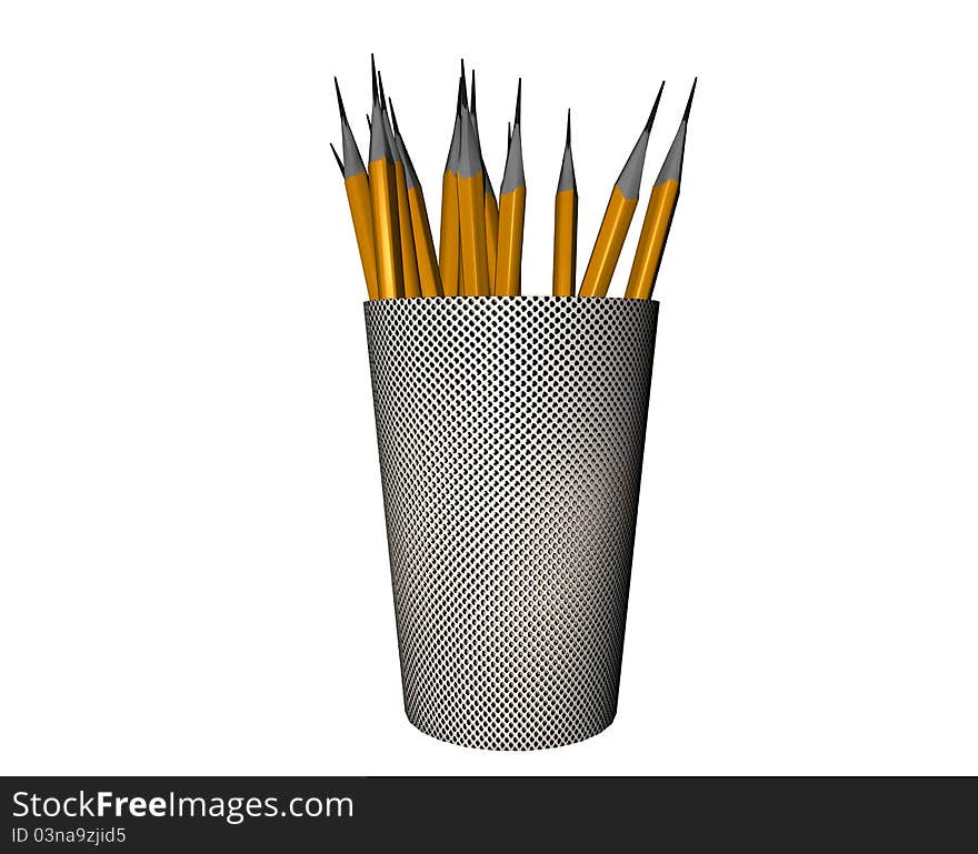 Pencils in a pencil holder; white background