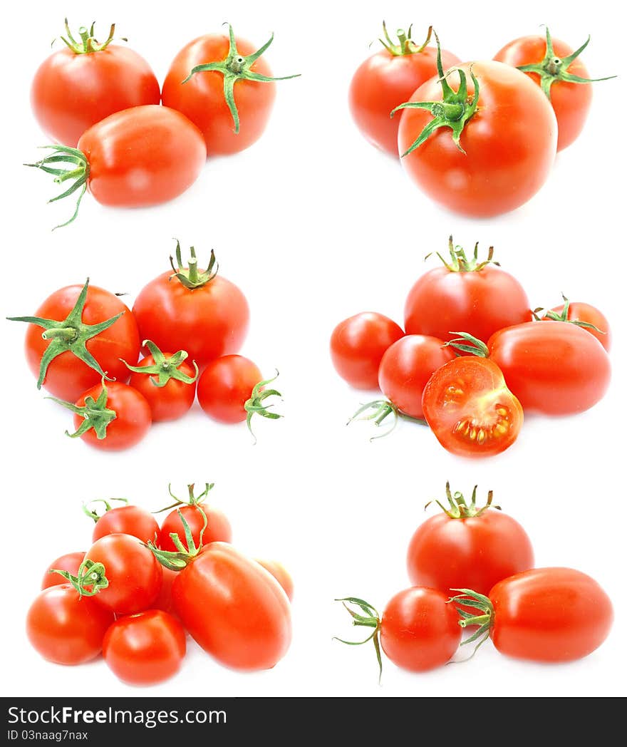 Fresh tomatoes isolated on white.