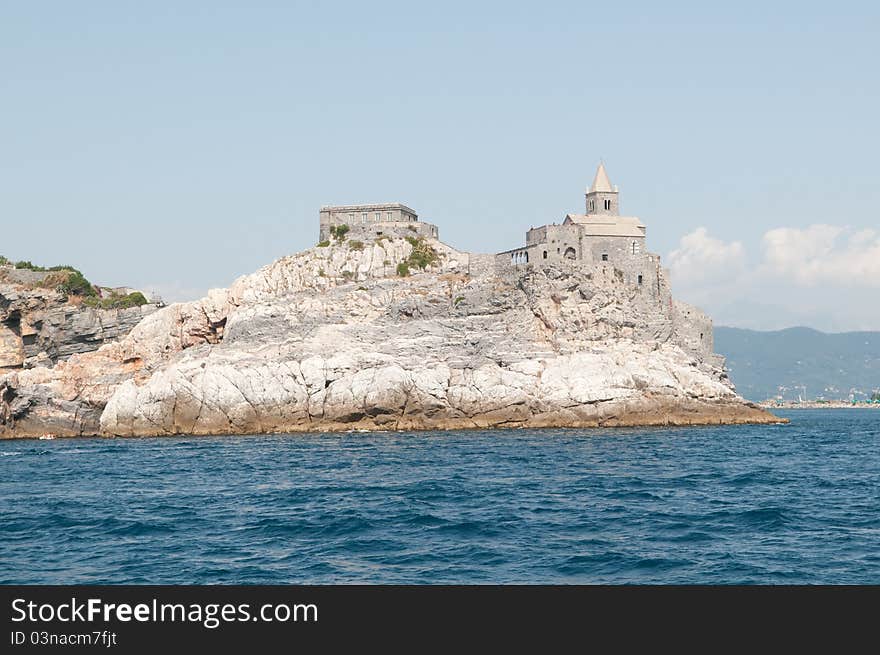 View of St. Peter church in Portovenere, ligurian sea, Italy