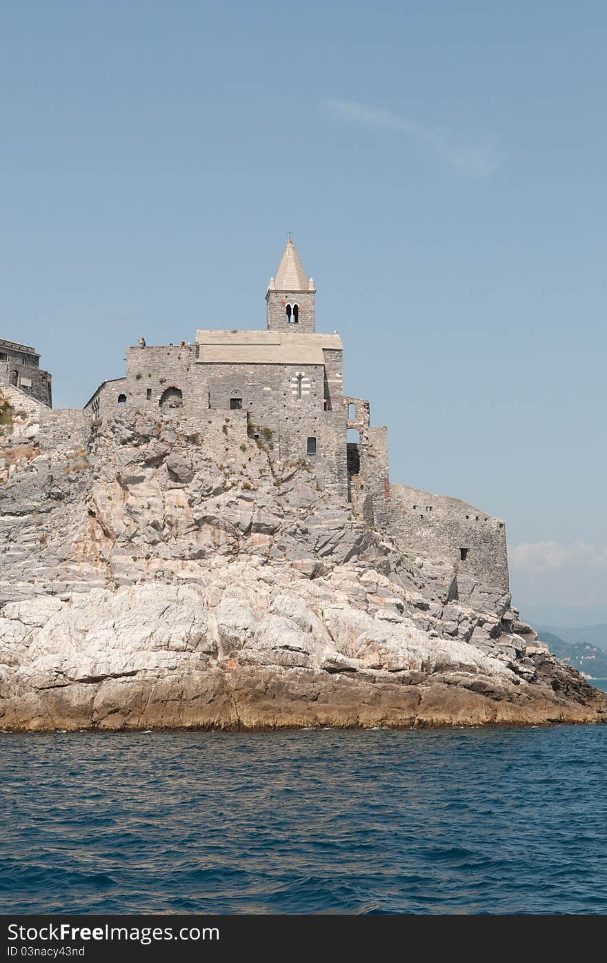 View of St. Peter church in Portovenere, ligurian sea, Italy